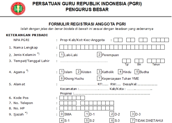 Pendaftaran PGRI Pesawaran - Persatuan Guru Republik Indonesia Cabang Pesawaran
